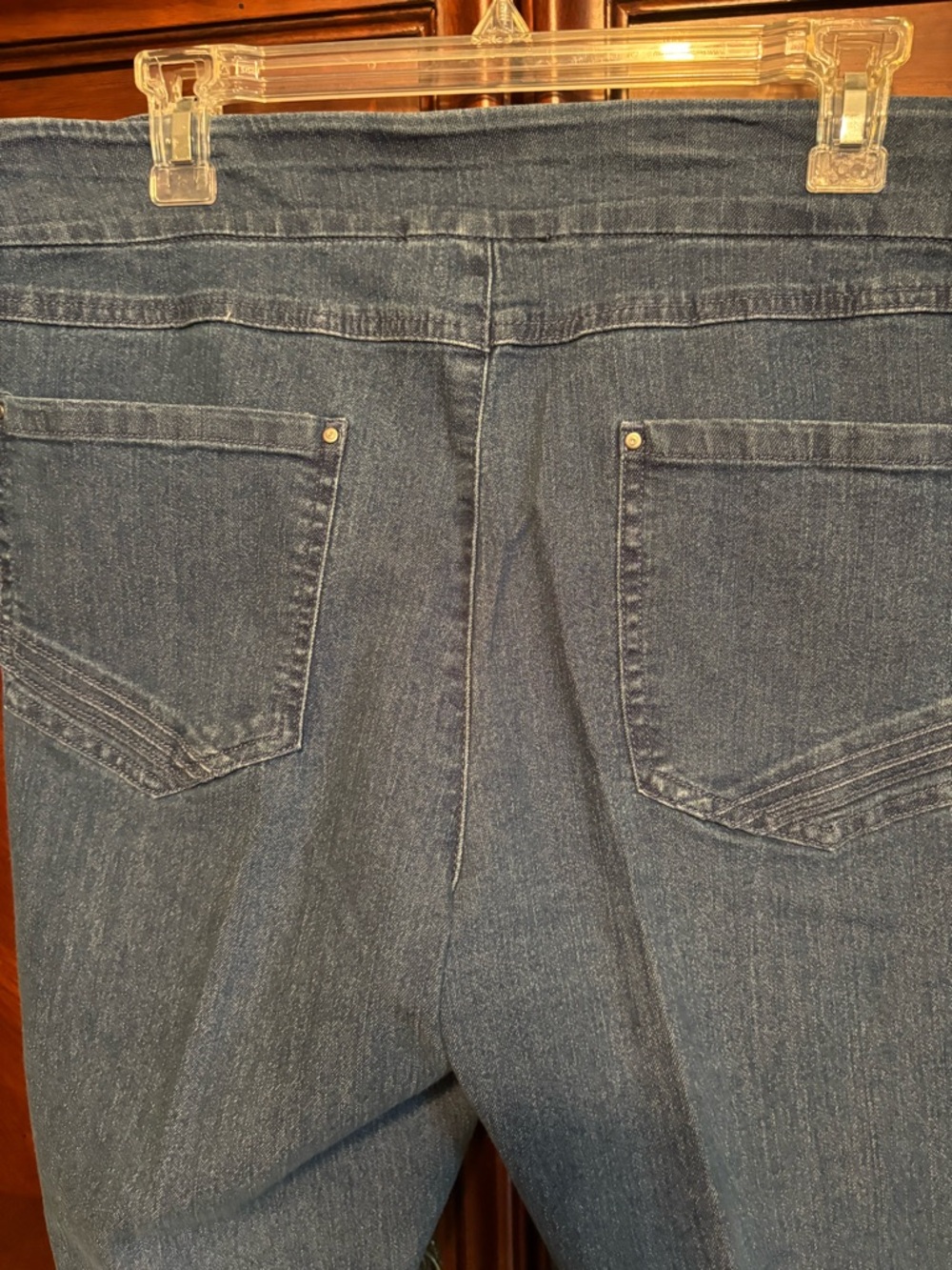Embroidered Hem Denim Leggings - Blue - Picture 3 of 4